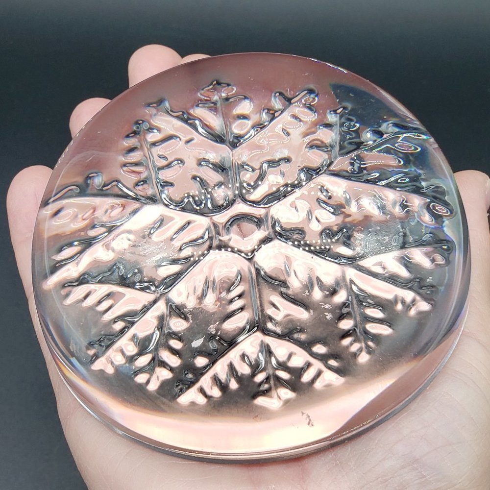 Cristal France Large Half Circle Dome Clear Crystal Snowflake Paperweight